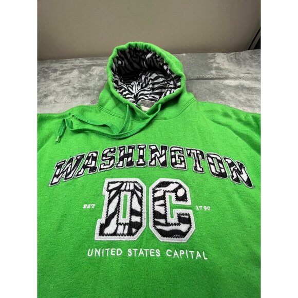 Green Washington DC Mens Large Hoodie With Zebra Print Lining By DC - Picture 12 of 13